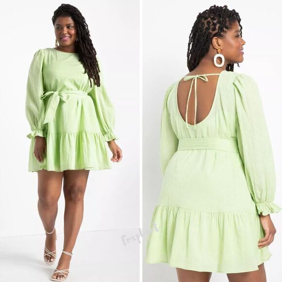 NEW‎ Eloquii Lime Green Textured Cotton Easy Day Dress, size 18 - Picture 1 of 16